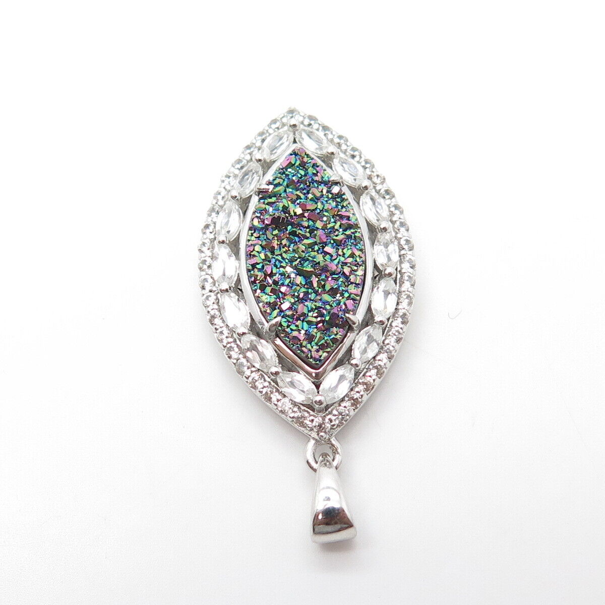 925 Sterling Silver Real Colorful Druzy & C Z Pendant