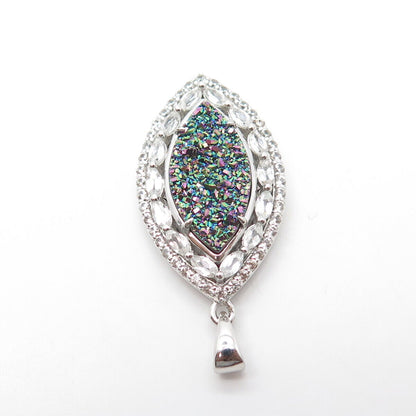925 Sterling Silver Real Colorful Druzy & C Z Pendant