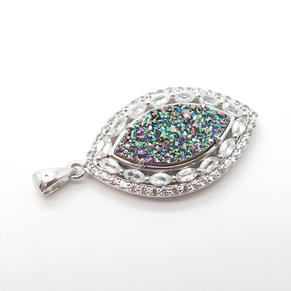 925 Sterling Silver Real Colorful Druzy & C Z Pendant