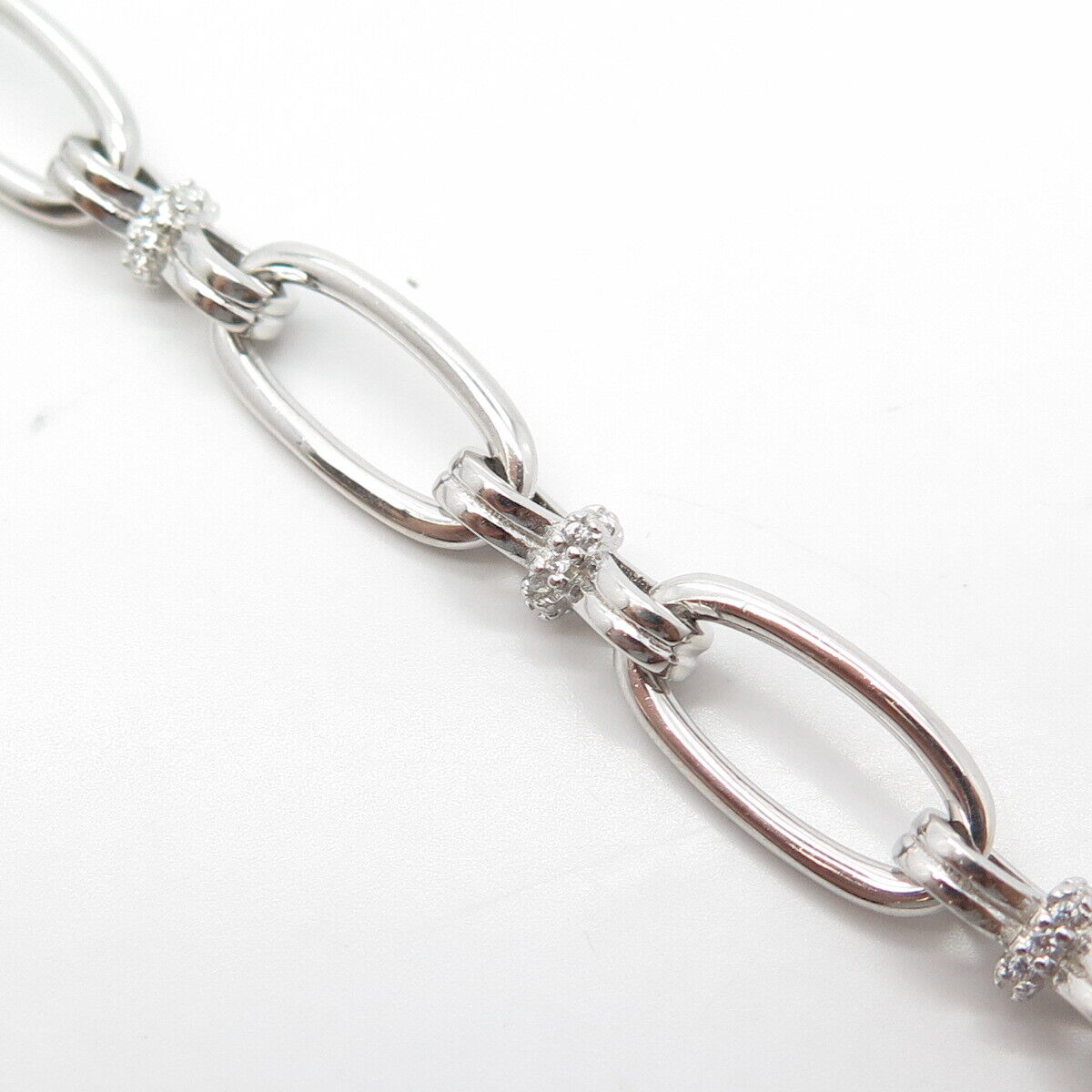 925 Sterling Silver White C Z Chain Link Bracelet 8.5"