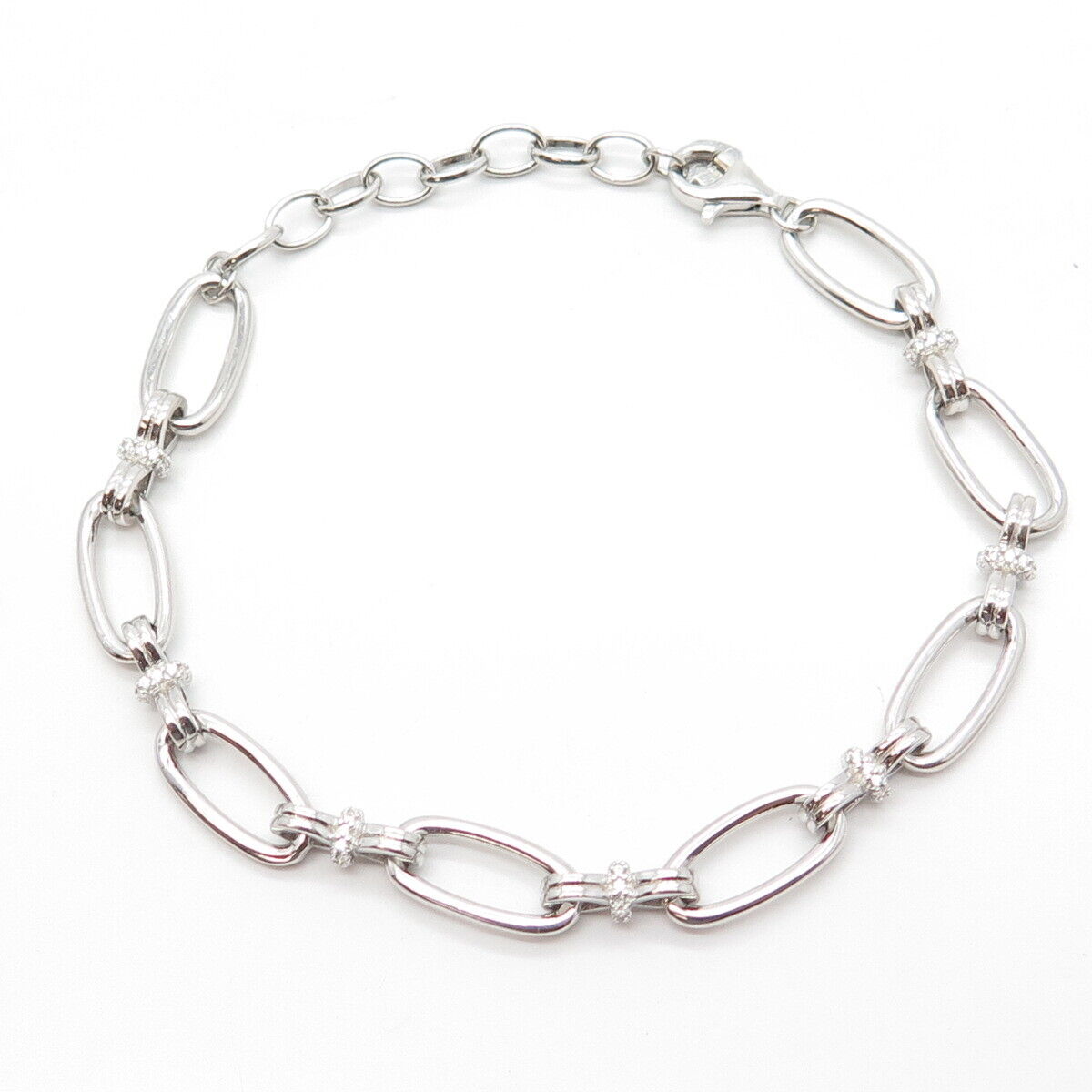 925 Sterling Silver White C Z Chain Link Bracelet 8.5"