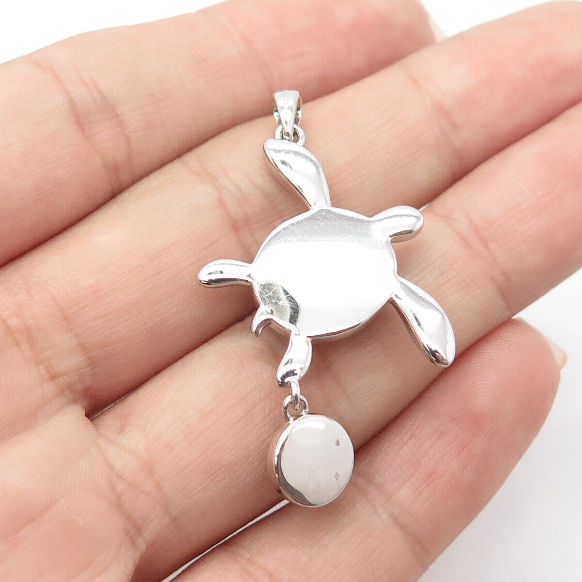 925 Sterling Silver Real Cabochon Black Onyx Gem Sea Turtle Pendant