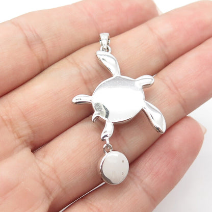 925 Sterling Silver Real Cabochon Black Onyx Gem Sea Turtle Pendant