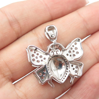 925 Sterling Silver White C Z Butterfly Pendant