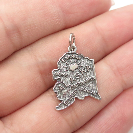 925 Sterling Silver Vintage Beau Alaska State Oxidized Charm Pendant