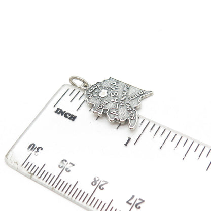 925 Sterling Silver Vintage Beau Alaska State Oxidized Charm Pendant