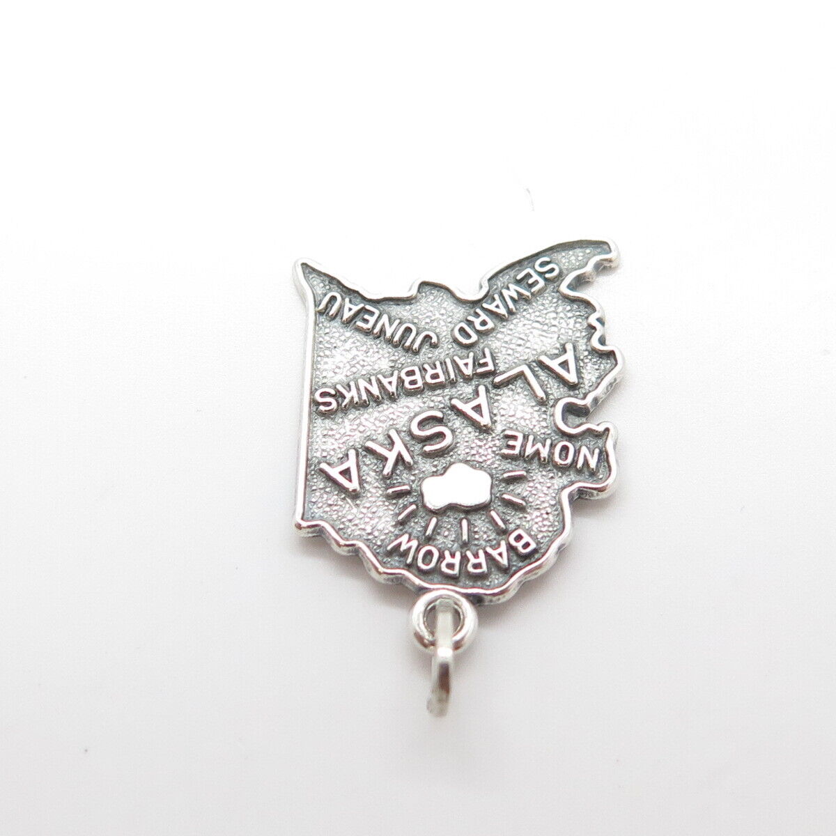 925 Sterling Silver Vintage Beau Alaska State Oxidized Charm Pendant