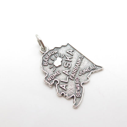 925 Sterling Silver Vintage Beau Alaska State Oxidized Charm Pendant