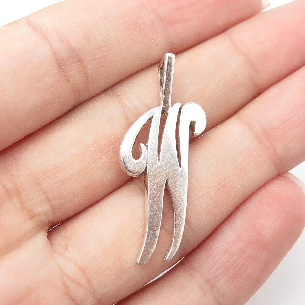 925 Sterling Silver Vintage Letter "W" Initial Modernist Pendant