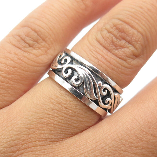 925 Sterling Silver Vintage Floral Swirl Rotating Band Ring Size 6.75