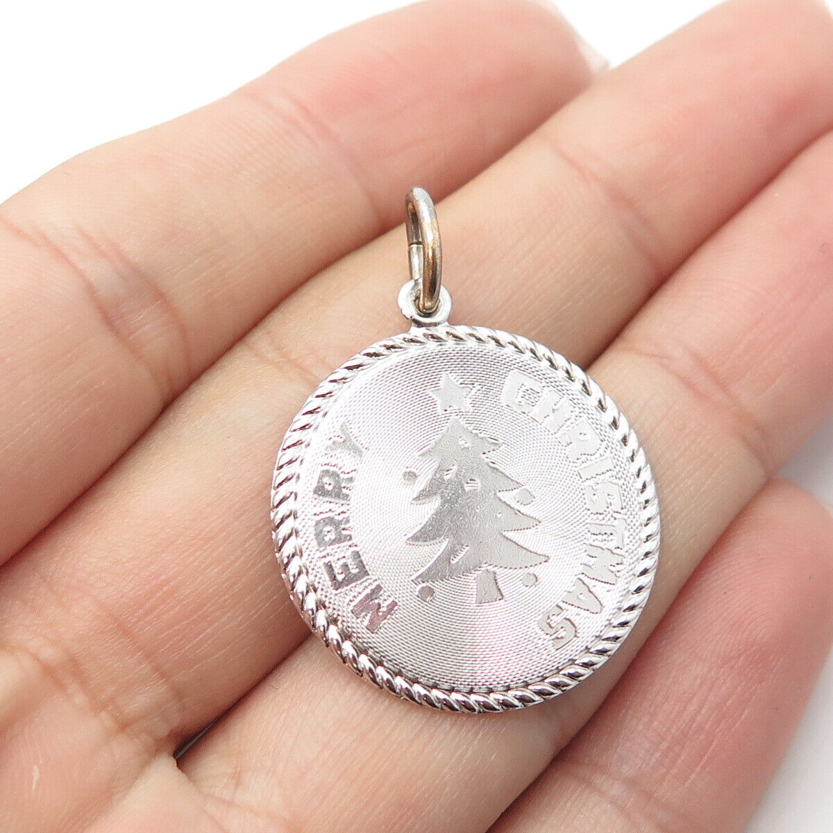 925 Sterling Silver Vintage Griffith & Sons "Merry Christmas" Tree Round Pendant