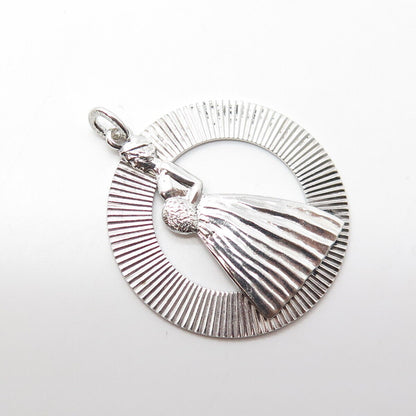 925 Sterling Silver Vintage Wedding Bride Round Ribbed Pendant