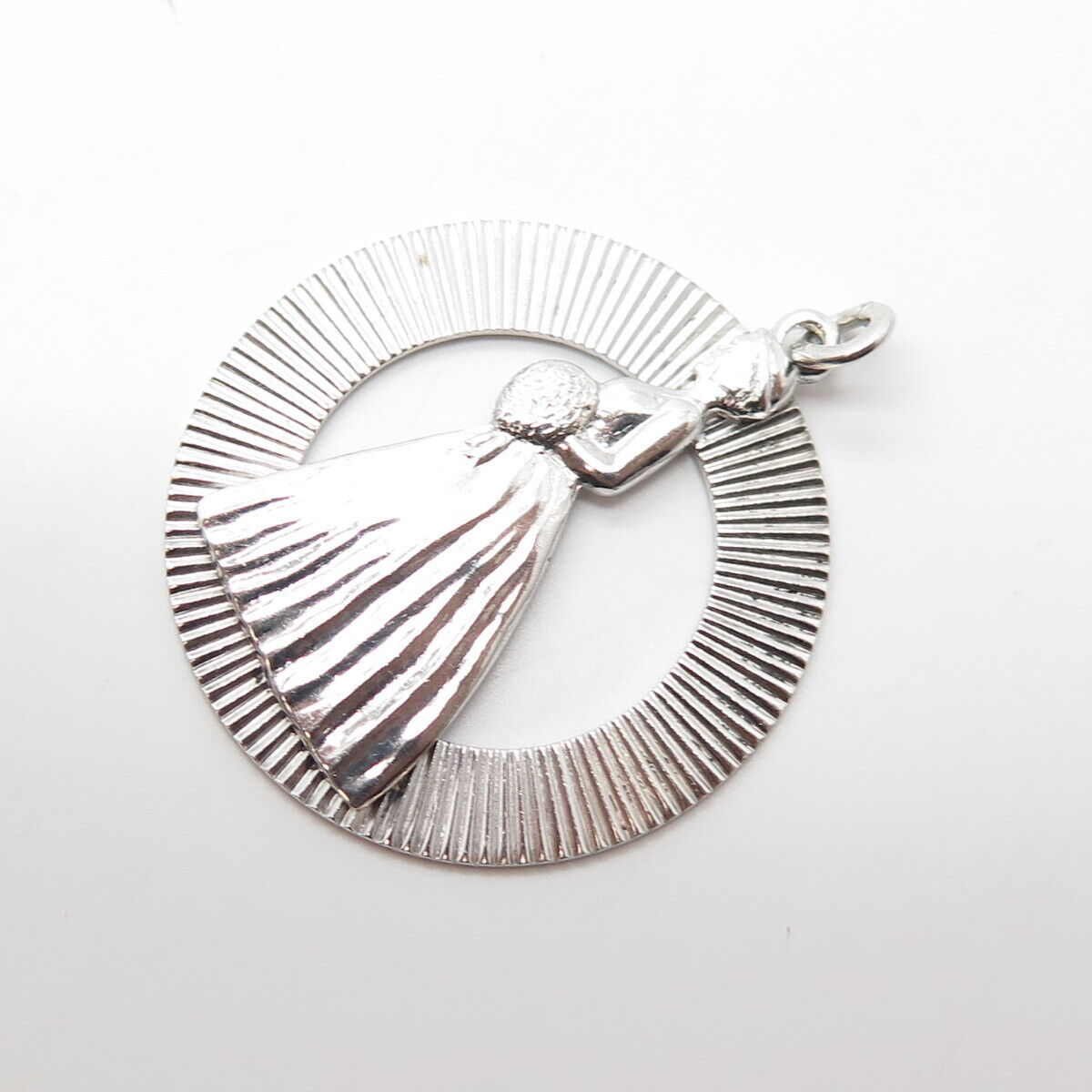 925 Sterling Silver Vintage Wedding Bride Round Ribbed Pendant