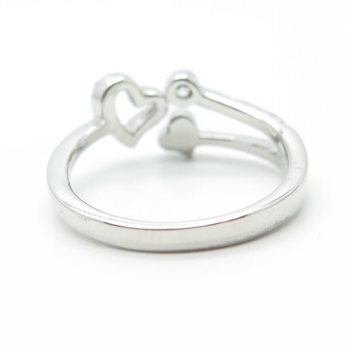 925 Sterling Silver White C Z Hearts Wrap Adjustable Ring Size 9.25