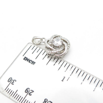 925 Sterling Silver Vintage Round-Cut White C Z Flower Charm Pendant