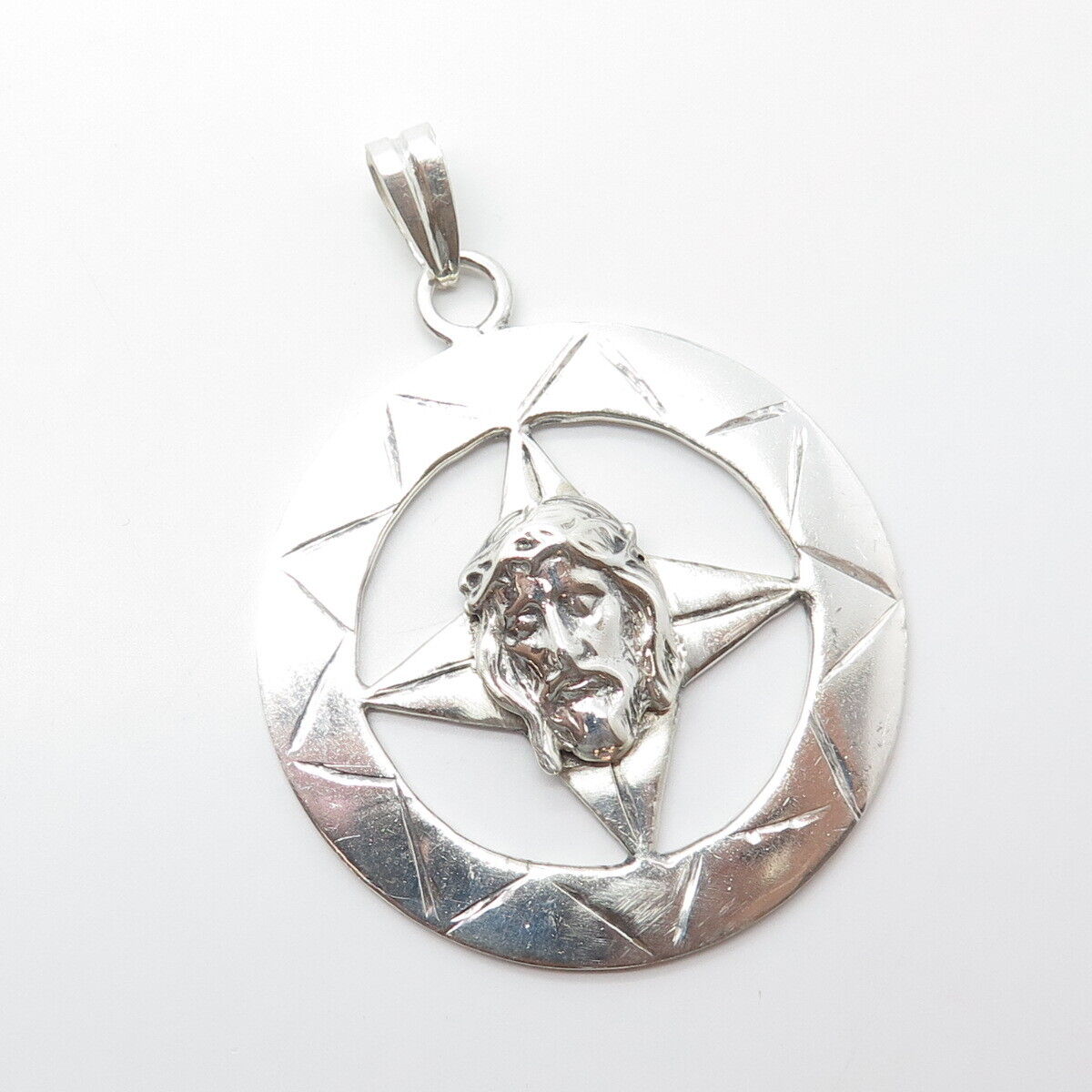 925 Sterling Silver Vintage Jesus Cross Religious Pendant