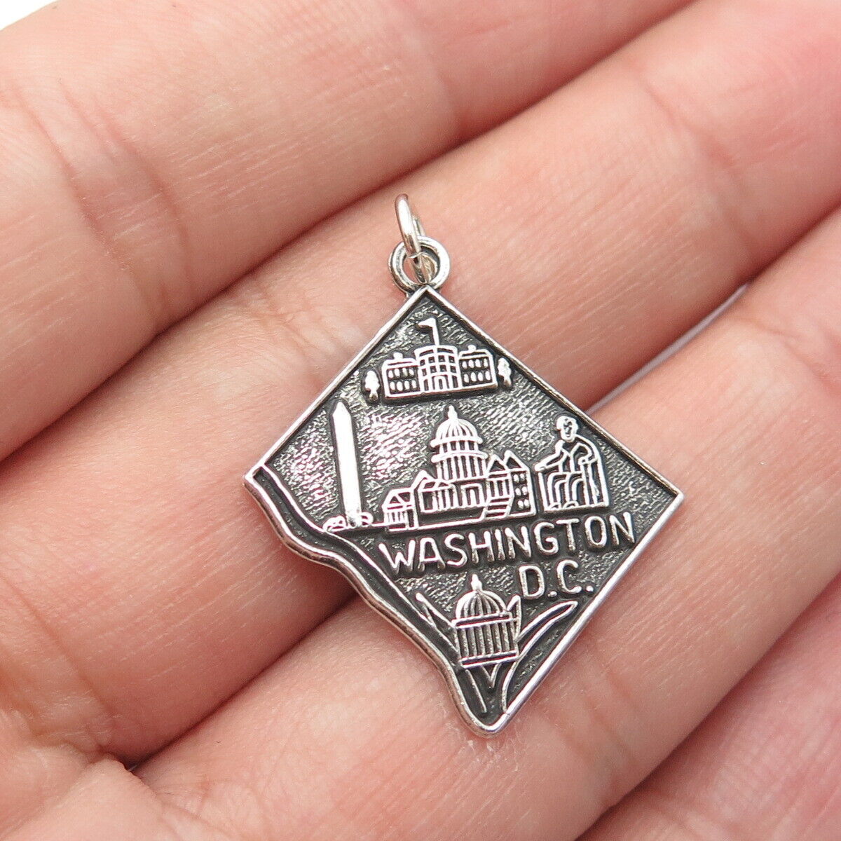 925 Sterling Silver Vintage Washington DC State Capitol & White House Pendant