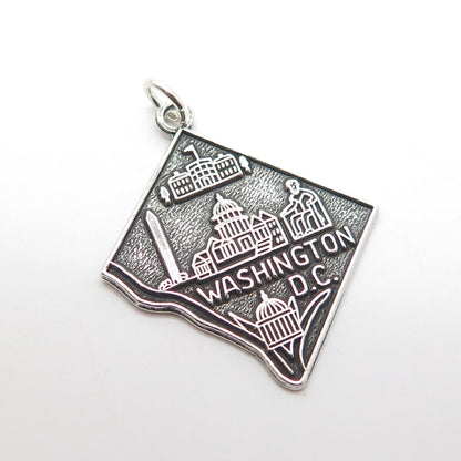 925 Sterling Silver Vintage Washington DC State Capitol & White House Pendant