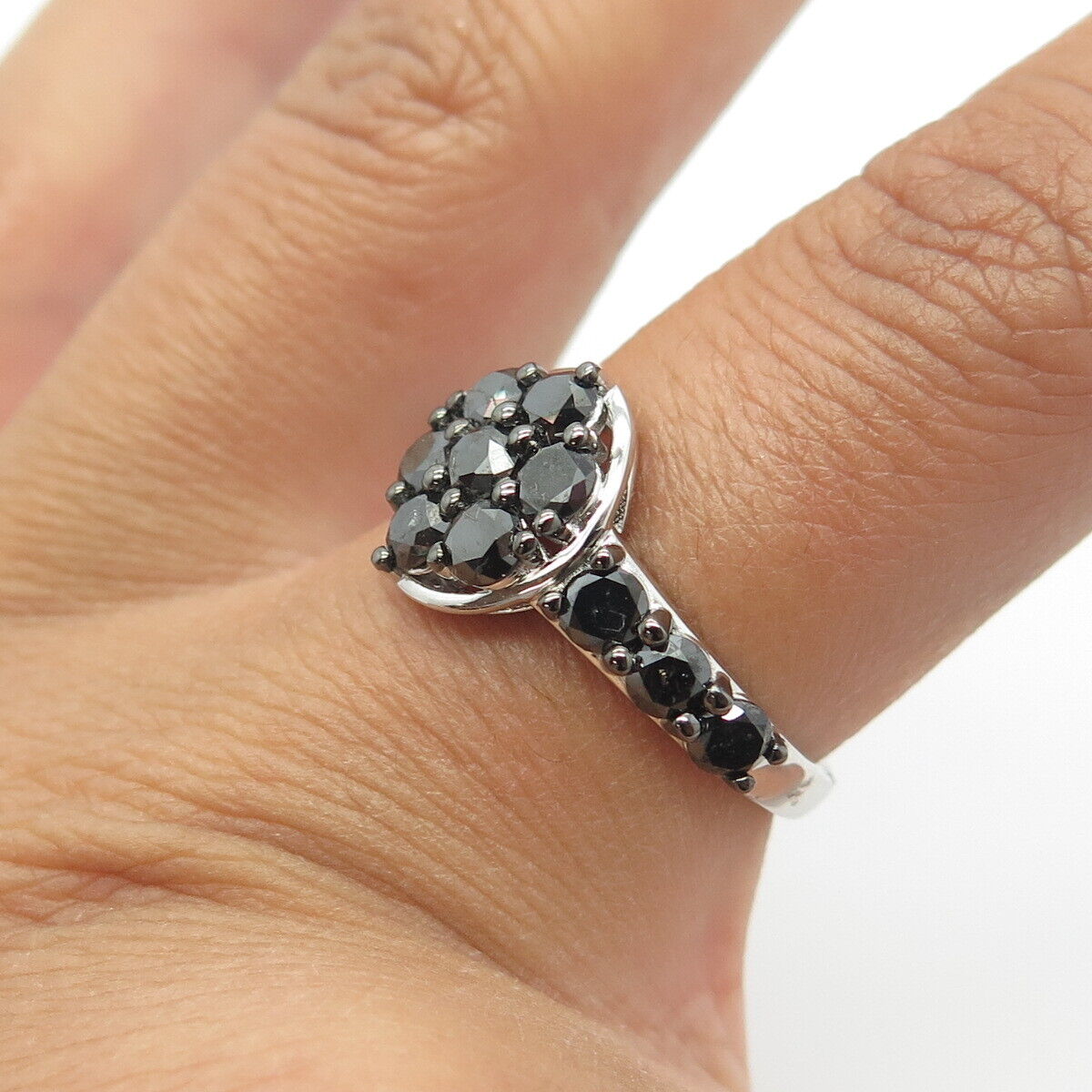 925 Sterling Silver PJC Jewelry Real Black Diamond Oval Cocktail Ring Size 7