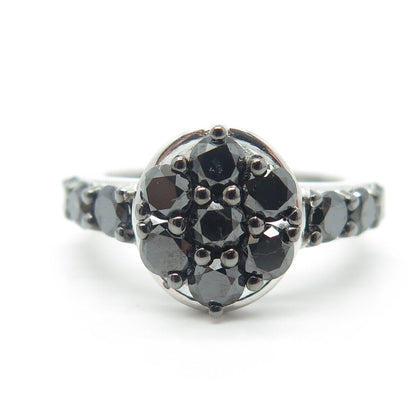 925 Sterling Silver PJC Jewelry Real Black Diamond Oval Cocktail Ring Size 7