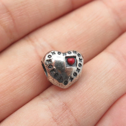 925 Sterling Silver Chamilia Real Coral "Love" Engraved Hugs & Kisses Bead Charm