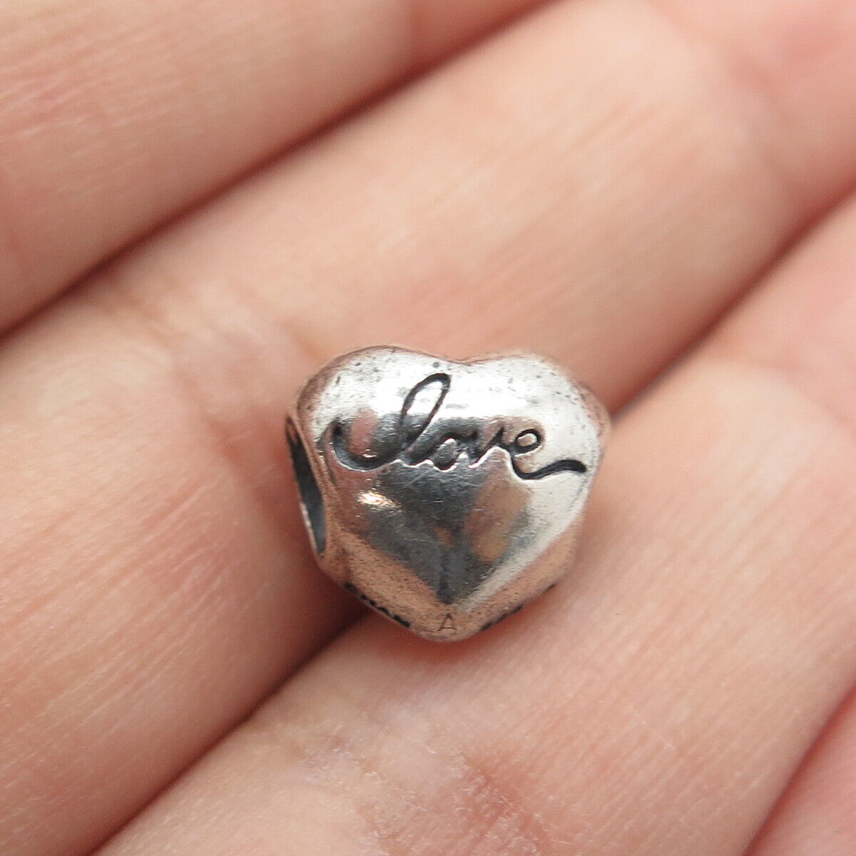 925 Sterling Silver Chamilia Real Coral "Love" Engraved Hugs & Kisses Bead Charm