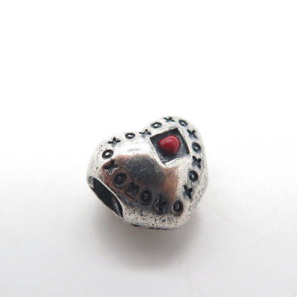 925 Sterling Silver Chamilia Real Coral "Love" Engraved Hugs & Kisses Bead Charm