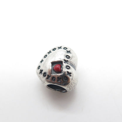 925 Sterling Silver Chamilia Real Coral "Love" Engraved Hugs & Kisses Bead Charm