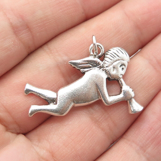 PAUL BRACKNA 925 Sterling Silver Vintage Cherub & Horn Repousse Pendant