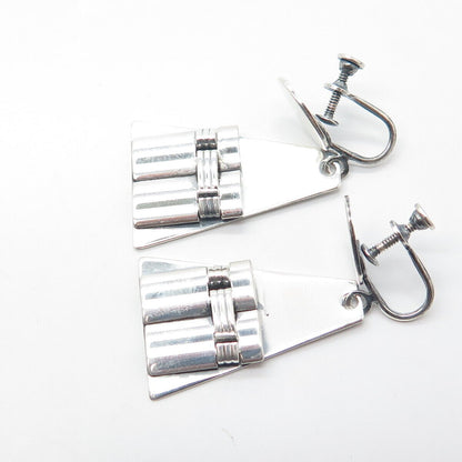 925 Sterling Silver Vintage Modernist Pyramid Drop Earrings