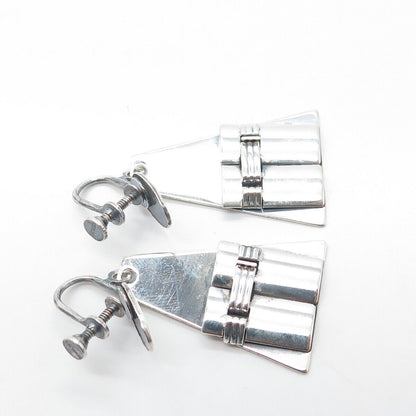 925 Sterling Silver Vintage Modernist Pyramid Drop Earrings