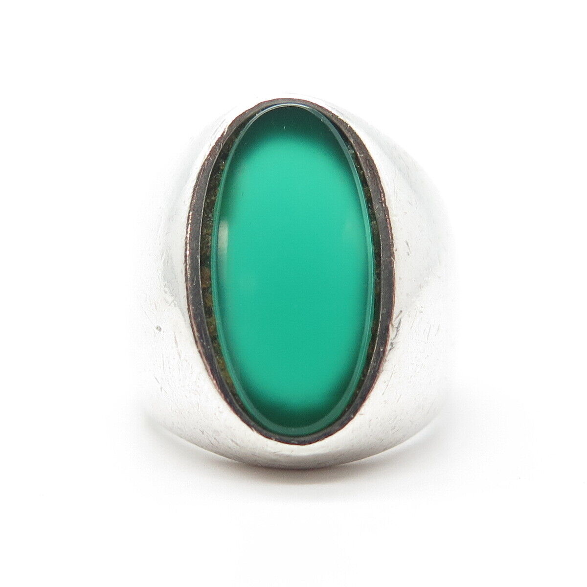 925 Sterling Silver Vintage Real Green Onyx Gemstone Ring Size 7