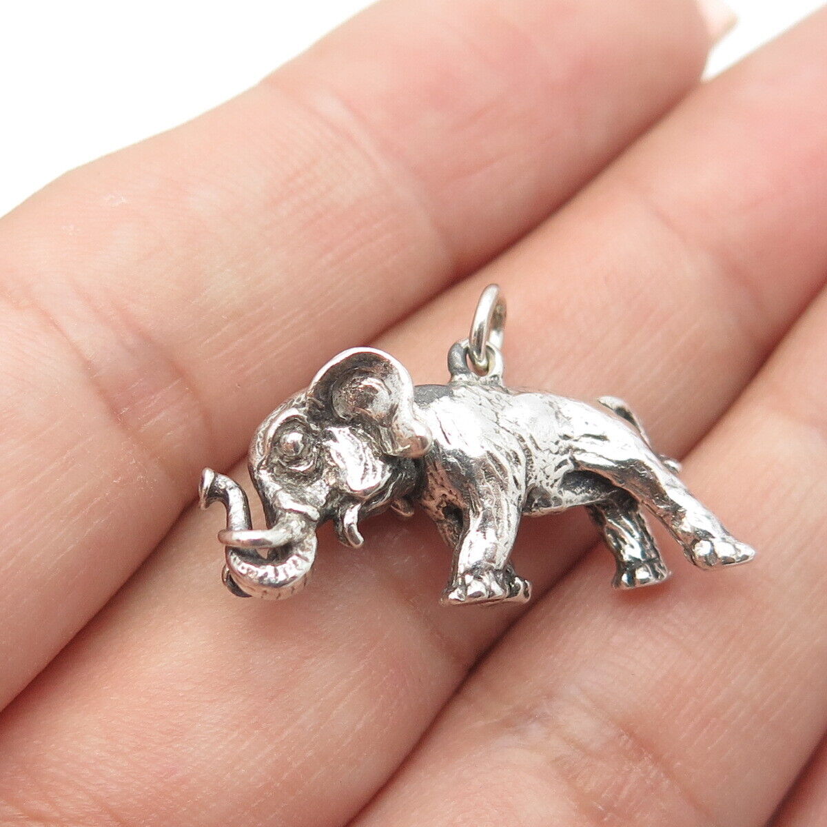 925 Sterling Silver Vintage Elephant For Good Luck 3D Charm Pendant