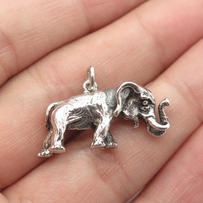 925 Sterling Silver Vintage Elephant For Good Luck 3D Charm Pendant