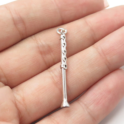 925 Sterling Silver Vintage Flute Musical Instrument Pendant