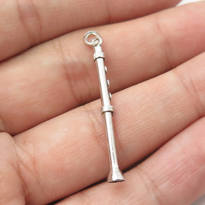 925 Sterling Silver Vintage Flute Musical Instrument Pendant