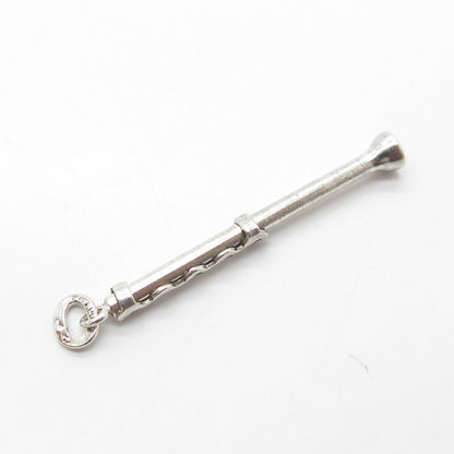 925 Sterling Silver Vintage Flute Musical Instrument Pendant