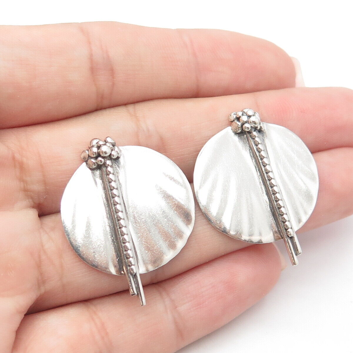 925 Sterling Silver Vintage Floral Stick Round Drop Earrings