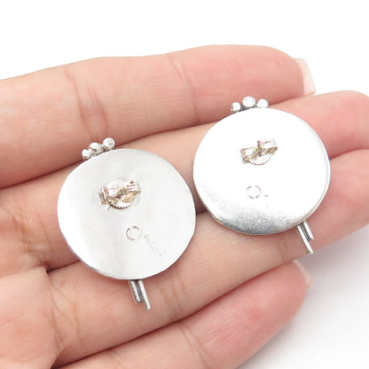 925 Sterling Silver Vintage Floral Stick Round Drop Earrings