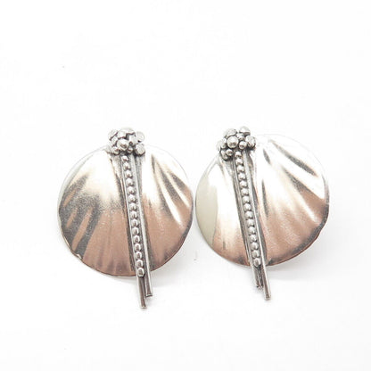 925 Sterling Silver Vintage Floral Stick Round Drop Earrings