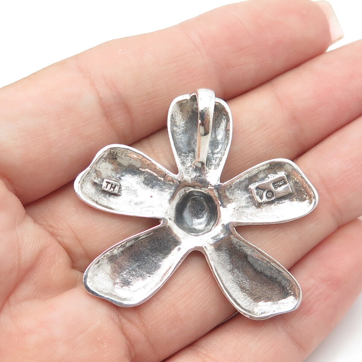 SILPADA 925 Sterling Silver Hammered Finish Floral Slide Pendant