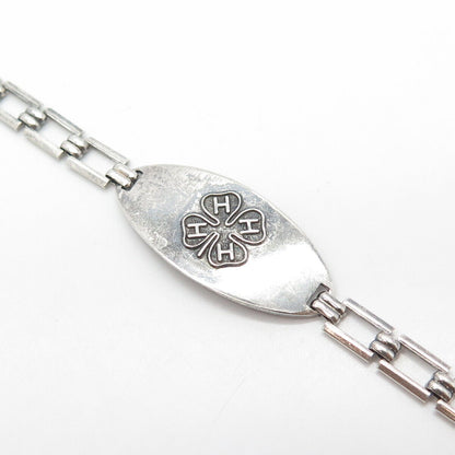 925 Sterling Silver Antique Art Deco Four Leaf Clover Panel Link Bracelet 6.75"