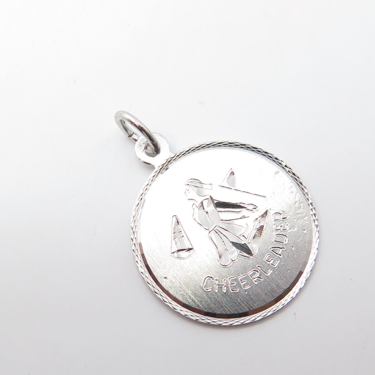 925 Sterling Silver Vintage Cheerleader Support Team Round Medal Pendant