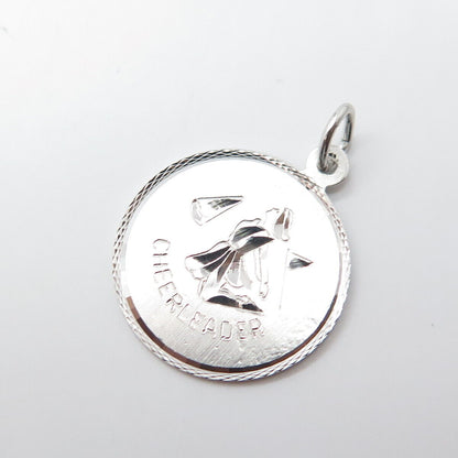 925 Sterling Silver Vintage Cheerleader Support Team Round Medal Pendant