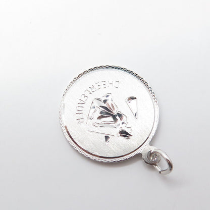 925 Sterling Silver Vintage Cheerleader Support Team Round Medal Pendant