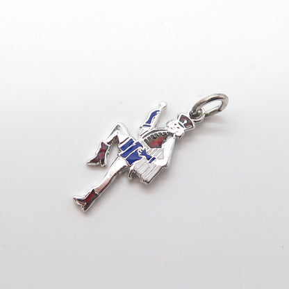 925 Sterling Silver Vintage Enamel Majorette Charm Pendant