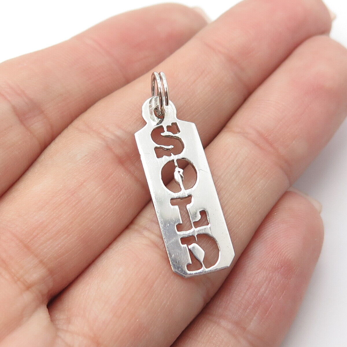 AC 925 Sterling Silver Vintage Sold Sign Perforated Pendant