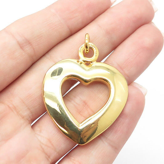 925 Sterling Silver Gold Plated Vintage Italy Heart Open Pendant