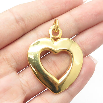 925 Sterling Silver Gold Plated Vintage Italy Heart Open Pendant