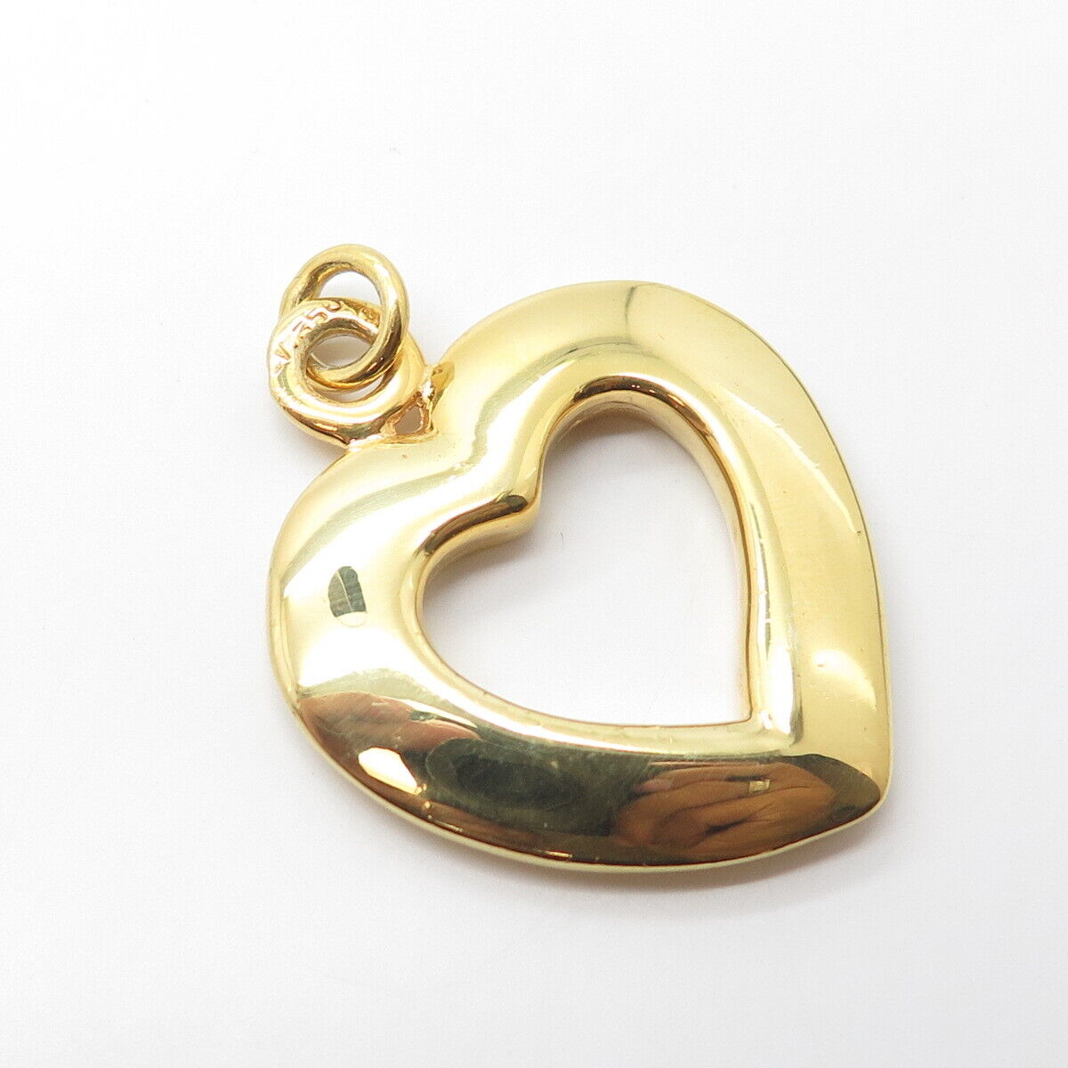 925 Sterling Silver Gold Plated Vintage Italy Heart Open Pendant